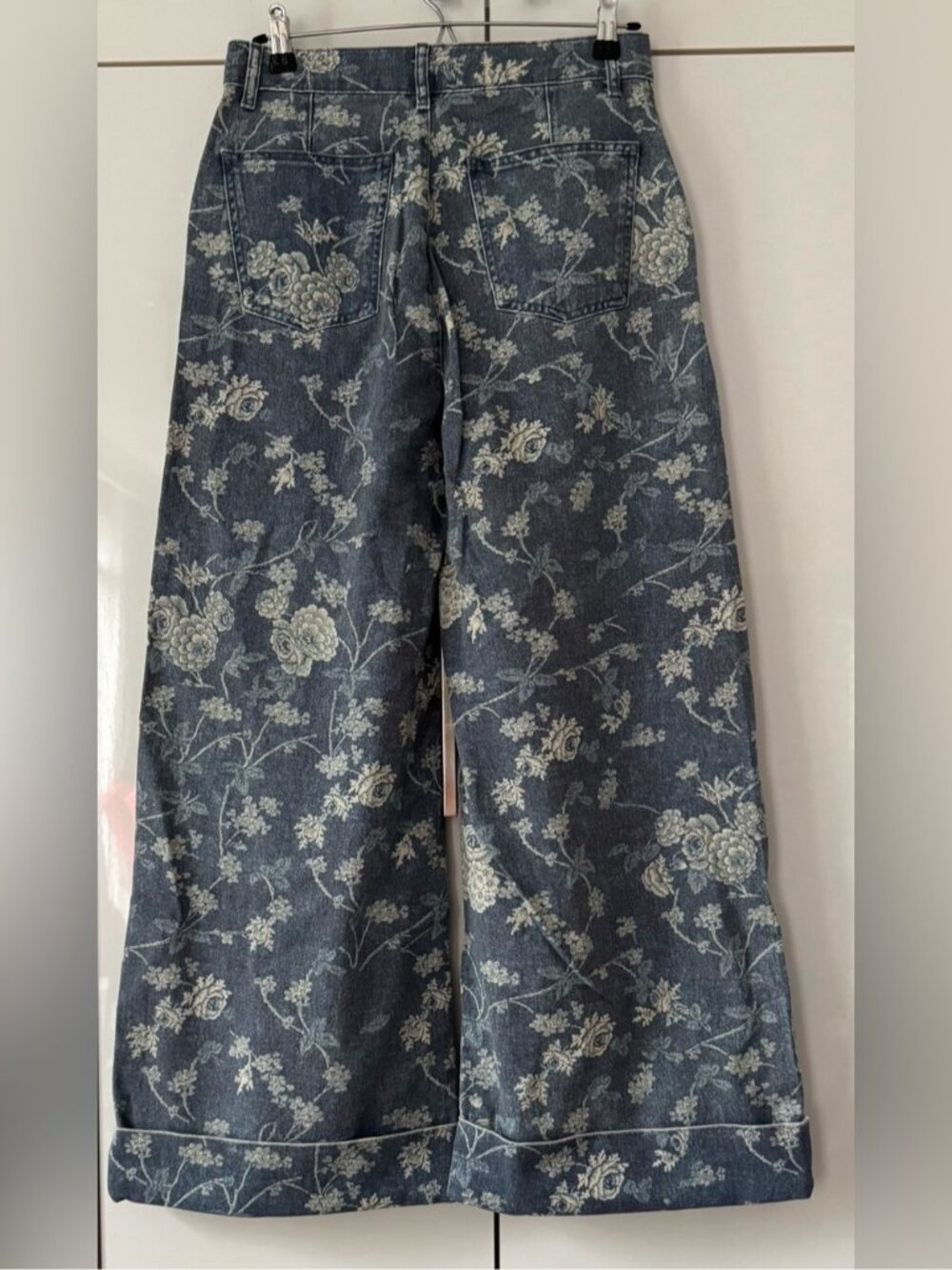 NWT Size 26 - Pilcro The Leon 100% Cotton High-Rise Wide-Leg Jeans Blue Floral - Picture 9 of 12